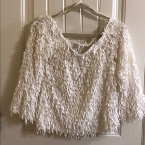 Off the shoulder 3/4 sleeve string sweater